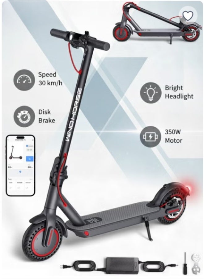 ويندهورس سكوتر كهربائي خفيف الوزن قابل للطي، سرعة 30 كم/ساعة، محرك 350 واط، بطارية 36 فولت 8 أمبير، إطارات 8.5 بوصة، مدى 30 كم، شاشة عرض رقمية - Image 1